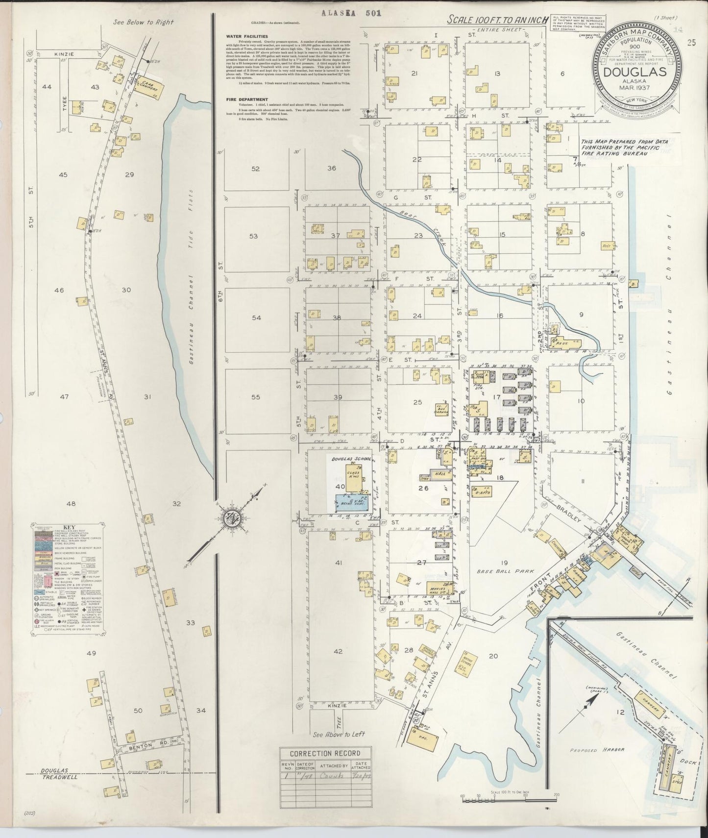 Sanborn Fire Insurance Map from Douglas, Juneau Census Division, Alaska (1948), Sheet #0001 - Historic Sanborn Fire Insurance Map Print, vintage old map wall art, antique decor, genealogy gift, Alaska Alaska map