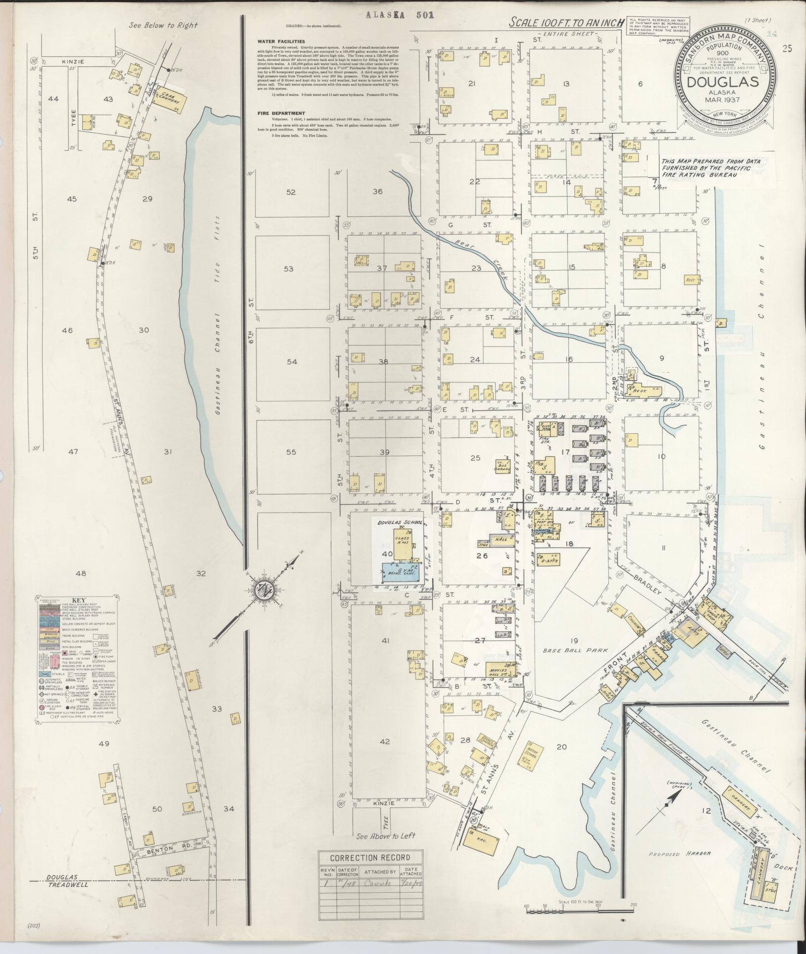 Sanborn Fire Insurance Map from Douglas, Juneau Census Division, Alaska (1948), Sheet #0001 - Historic Sanborn Fire Insurance Map Print, vintage old map wall art, antique decor, genealogy gift, Alaska Alaska map