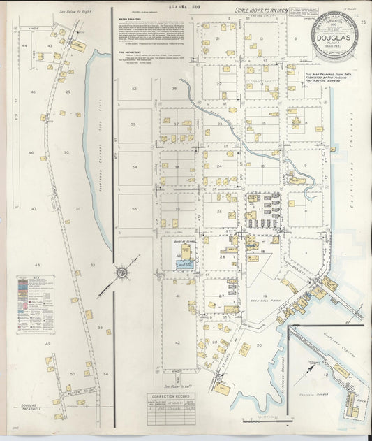 Sanborn Fire Insurance Map from Douglas, Juneau Census Division, Alaska (1948), Sheet #0001 - Historic Sanborn Fire Insurance Map Print, vintage old map wall art, antique decor, genealogy gift, Alaska Alaska map