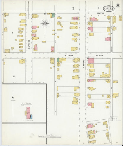 Sanborn Fire Insurance Map from Lititz, Lancaster County, Pennsylvania (1904), Sheet #0008 - Complete Map Set gallery image, historic Sanborn map, vintage wall art, Pennsylvania Pennsylvania