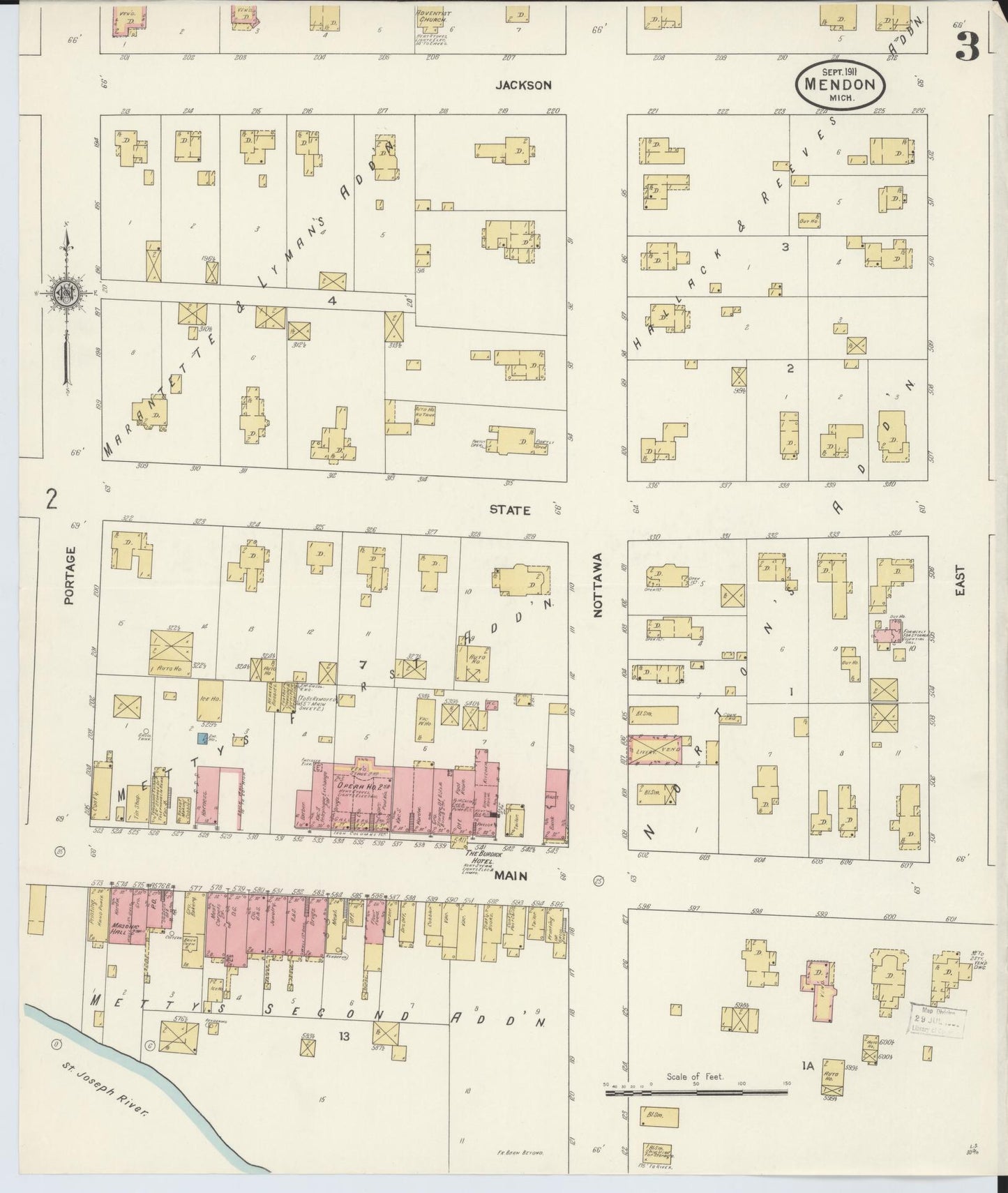 Sanborn Fire Insurance Map from Mendon, Saint Joseph County, Michigan (1911), Sheet #0003 - Complete Map Set gallery image, historic Sanborn map, vintage wall art, Michigan Michigan