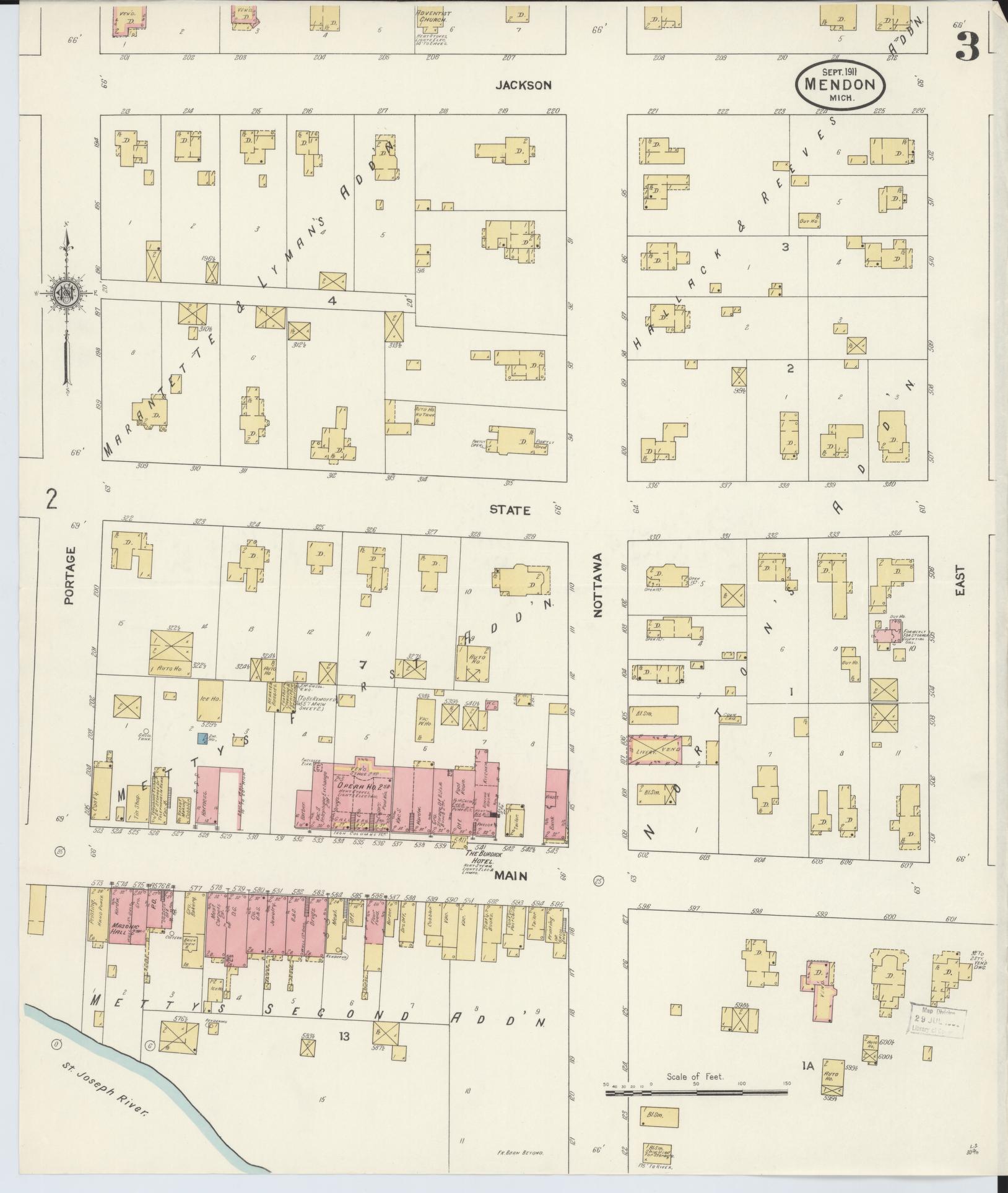 Sanborn Fire Insurance Map from Mendon, Saint Joseph County, Michigan (1911), Sheet #0003 - Complete Map Set gallery image, historic Sanborn map, vintage wall art, Michigan Michigan