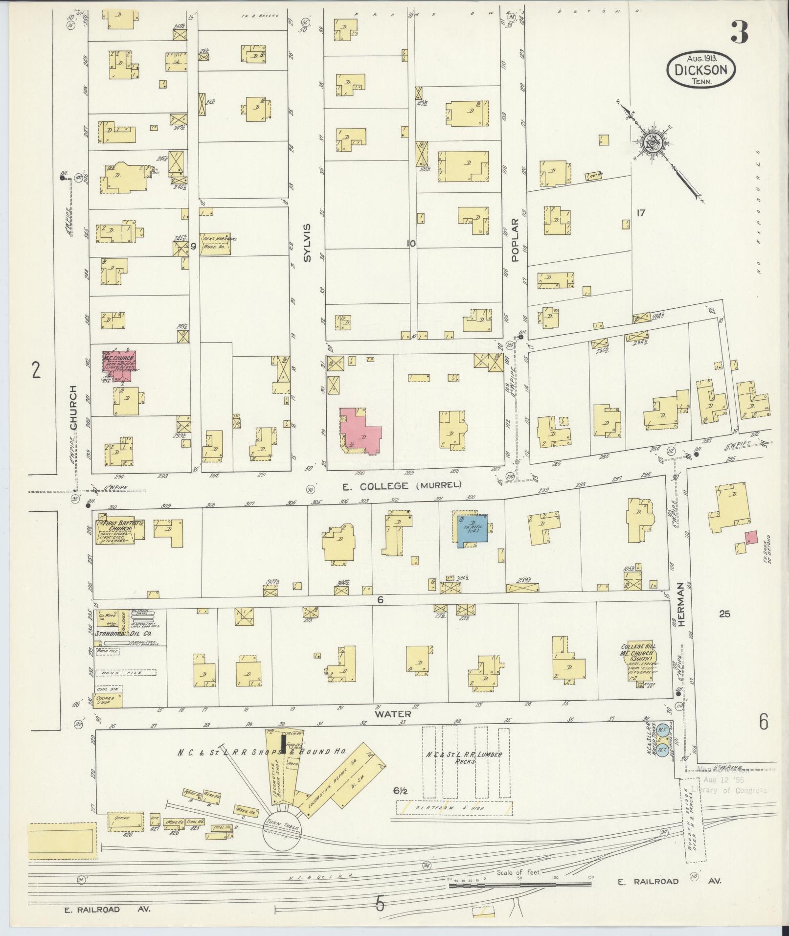 Sanborn Fire Insurance Map from Dickson, Dickson County, Tennessee (1913), Sheet #0003 - Complete Map Set gallery image, historic Sanborn map, vintage wall art, Tennessee Tennessee