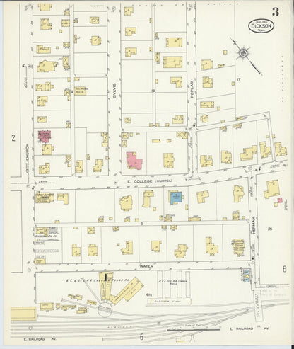 Sanborn Fire Insurance Map from Dickson, Dickson County, Tennessee (1913), Sheet #0003 - Complete Map Set gallery image, historic Sanborn map, vintage wall art, Tennessee Tennessee