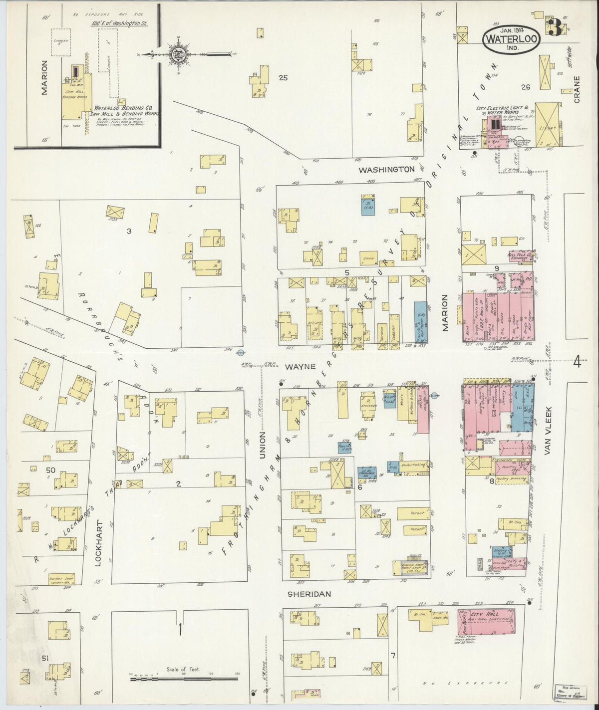 Sanborn Fire Insurance Map from Waterloo, De Kalb County, Indiana (1914), Sheet #0003 - Historic Sanborn Fire Insurance Map Print, vintage old map wall art, antique decor, genealogy gift, Indiana Indiana map
