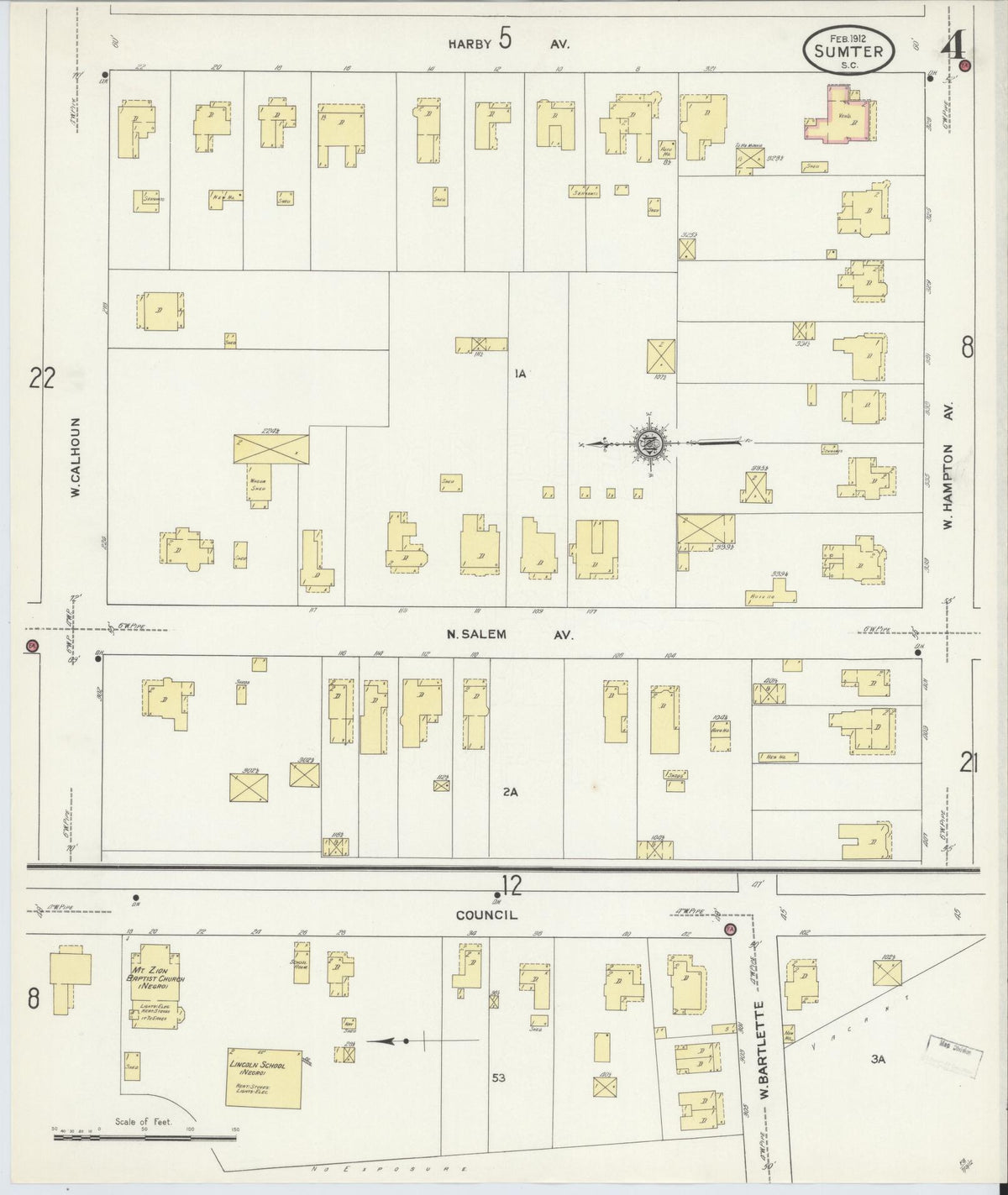 Sanborn Fire Insurance Map from Sumter, Sumter County, South Carolina (1912), Sheet #0004 - Complete Map Set gallery image, historic Sanborn map, vintage wall art, South Carolina South Carolina