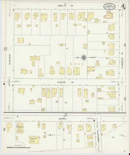 Sanborn Fire Insurance Map from Sumter, Sumter County, South Carolina (1912), Sheet #0004 - Complete Map Set gallery image, historic Sanborn map, vintage wall art, South Carolina South Carolina