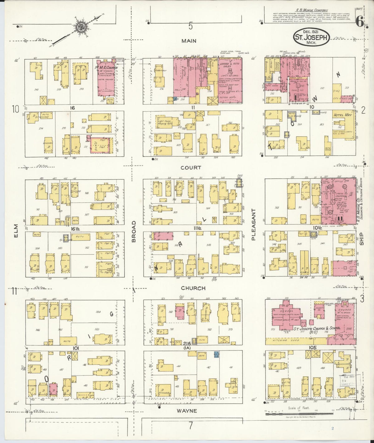 Sanborn Fire Insurance Map from Saint Joseph, Berrien County, Michigan (1921), Sheet #0006 - Historic Sanborn Fire Insurance Map Print, vintage old map wall art, antique decor, genealogy gift, Michigan Michigan map