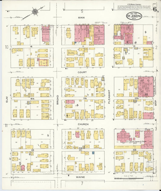 Sanborn Fire Insurance Map from Saint Joseph, Berrien County, Michigan (1921), Sheet #0006 - Historic Sanborn Fire Insurance Map Print, vintage old map wall art, antique decor, genealogy gift, Michigan Michigan map