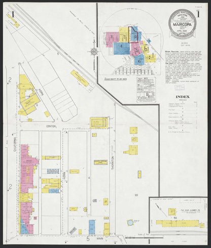 Sanborn Fire Insurance Map from Maricopa, Kern County, California (1926), Sheet #0001 - Complete Map Set gallery image, historic Sanborn map, vintage wall art, California California