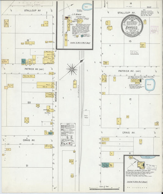 Sanborn Fire Insurance Map from Braggs, Muskogee County, Oklahoma (1904), Sheet #0001 - Historic Sanborn Fire Insurance Map Print, vintage old map wall art, antique decor, genealogy gift, Oklahoma Oklahoma map
