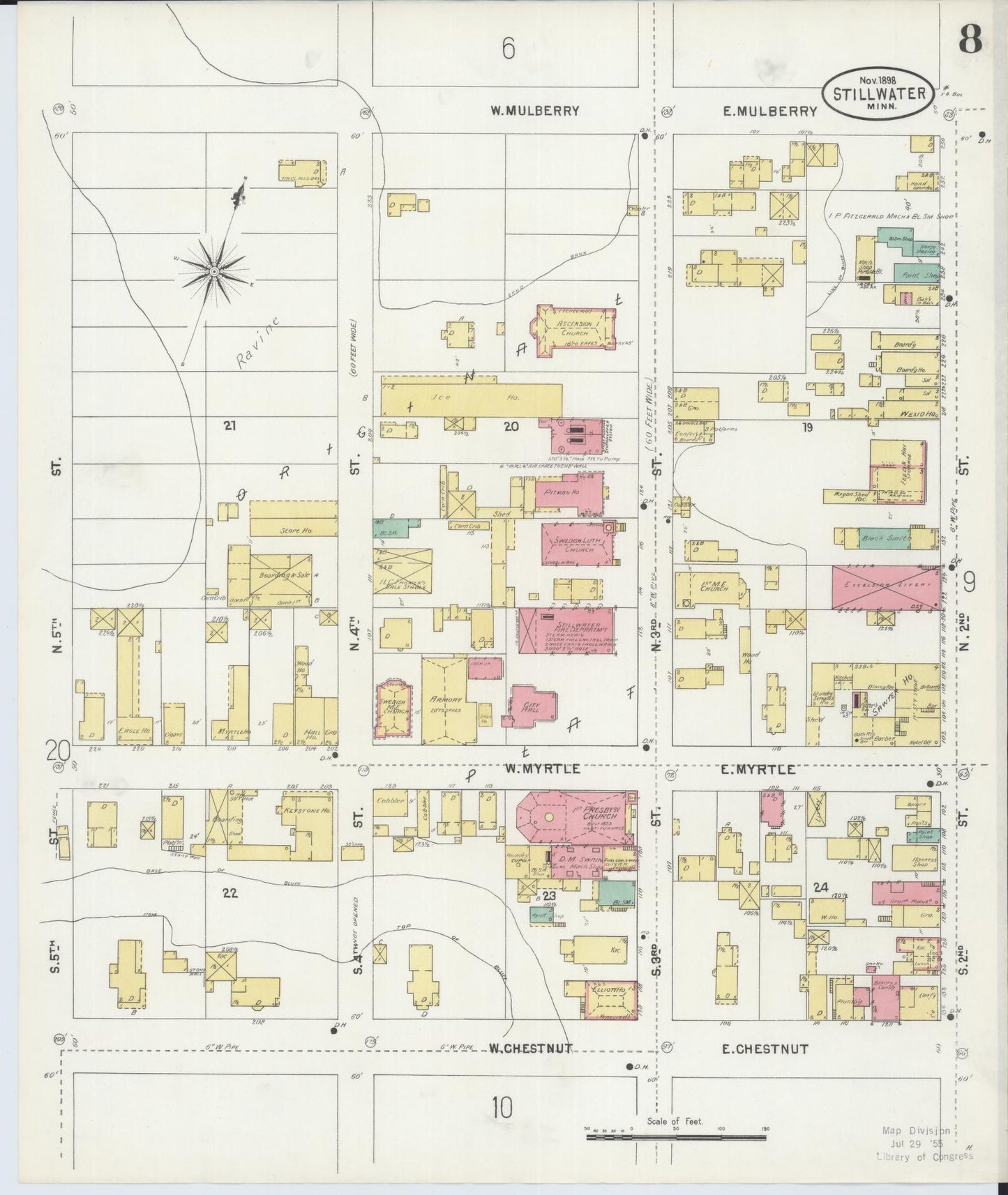 Sanborn Fire Insurance Map from Stillwater, Washington County, Minnesota (1898), Sheet #0008 - Complete Map Set gallery image, historic Sanborn map, vintage wall art, Minnesota Minnesota