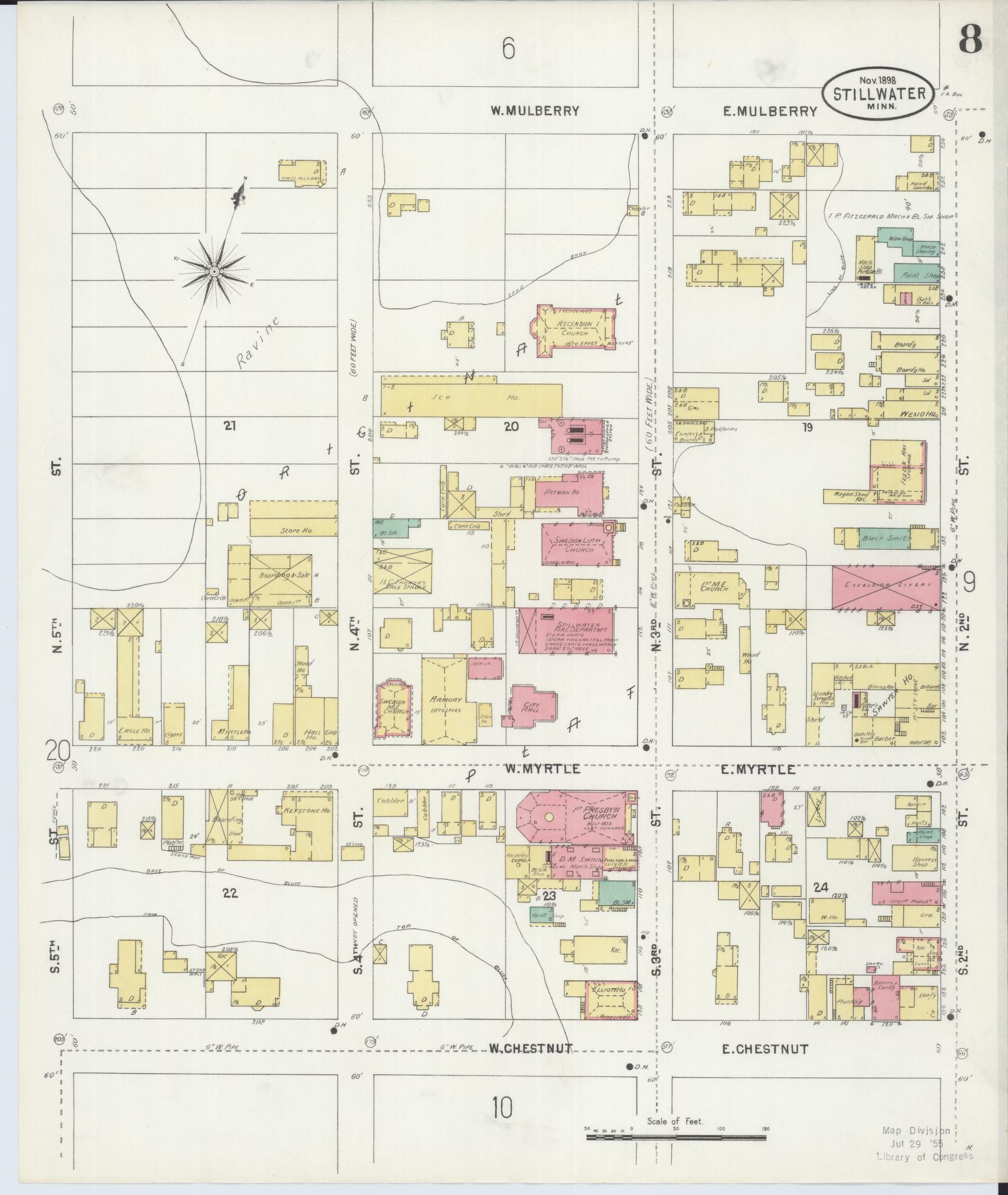 Sanborn Fire Insurance Map from Stillwater, Washington County, Minnesota (1898), Sheet #0008 - Complete Map Set gallery image, historic Sanborn map, vintage wall art, Minnesota Minnesota