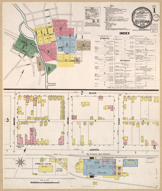 Sanborn Fire Insurance Map from Hollidaysburg, Blair County, Pennsylvania (1901), Sheet #0001 - Historic Sanborn Fire Insurance Map Print, vintage old map wall art, antique decor, genealogy gift, Pennsylvania Pennsylvania map