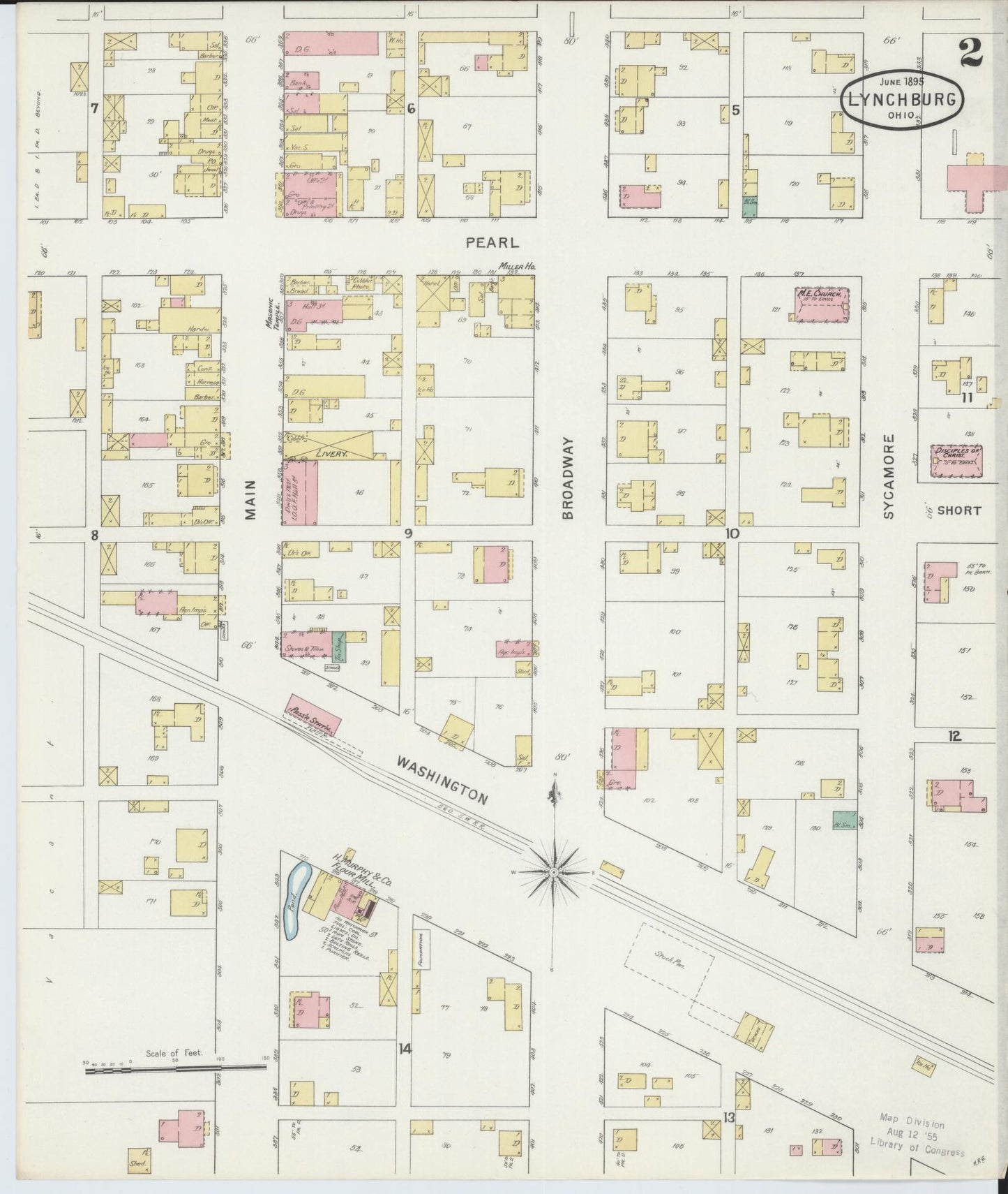 Sanborn Fire Insurance Map from Lynchburg, Highland County, Ohio (1895), Sheet #0002 - Historic Sanborn Fire Insurance Map Print, vintage old map wall art, antique decor, genealogy gift, Ohio Ohio map