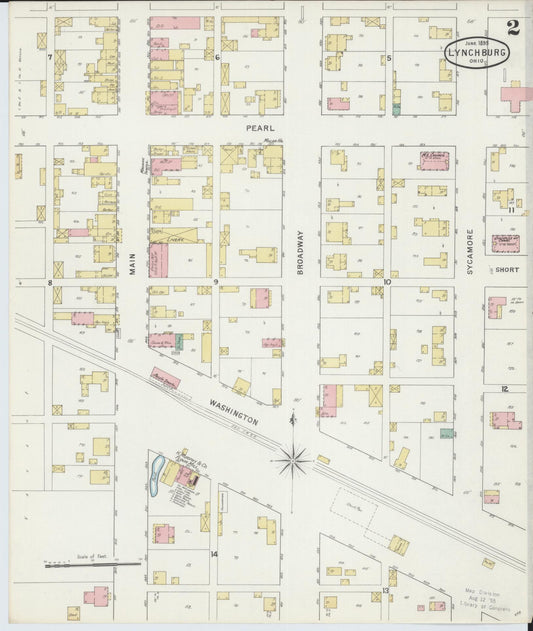 Sanborn Fire Insurance Map from Lynchburg, Highland County, Ohio (1895), Sheet #0002 - Historic Sanborn Fire Insurance Map Print, vintage old map wall art, antique decor, genealogy gift, Ohio Ohio map
