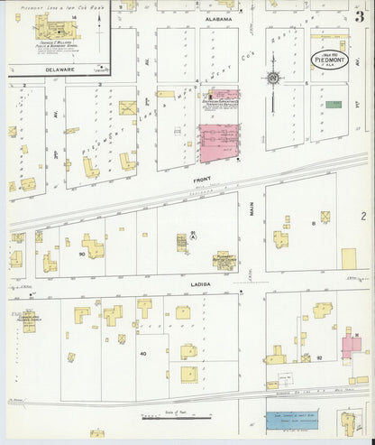 Sanborn Fire Insurance Map from Piedmont, Calhoun County, Alabama (1910), Sheet #0003 - Complete Map Set gallery image, historic Sanborn map, vintage wall art, Alabama Alabama