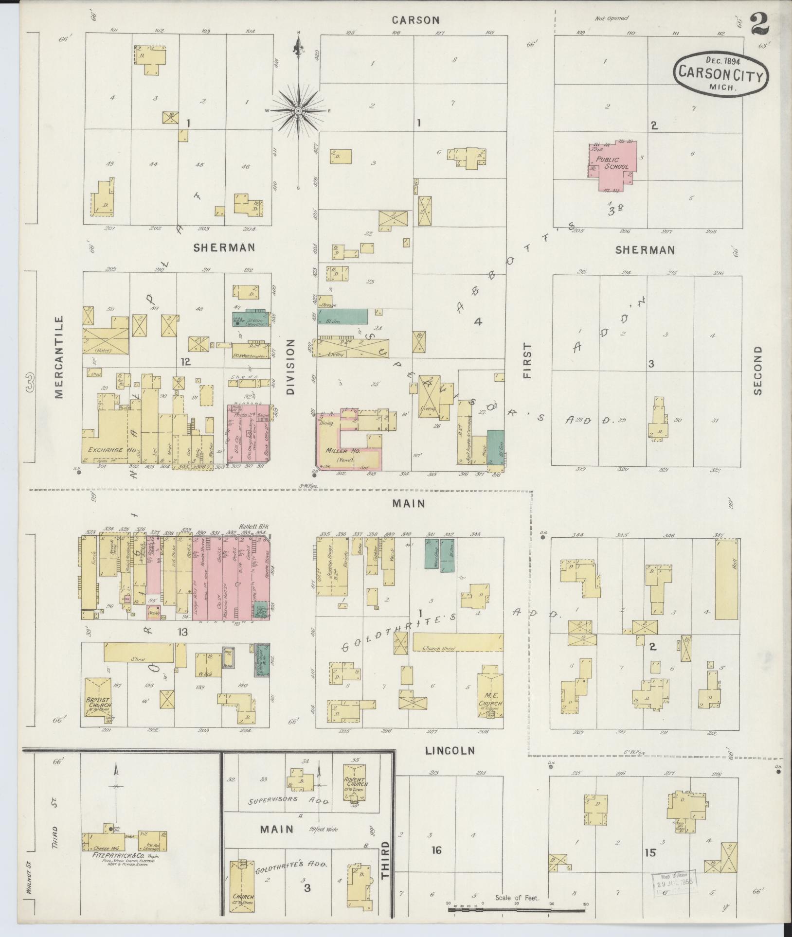Sanborn Fire Insurance Map from Carson City, Montcalm County, Michigan (1894), Sheet #0002 - Complete Map Set gallery image, historic Sanborn map, vintage wall art, Michigan Michigan