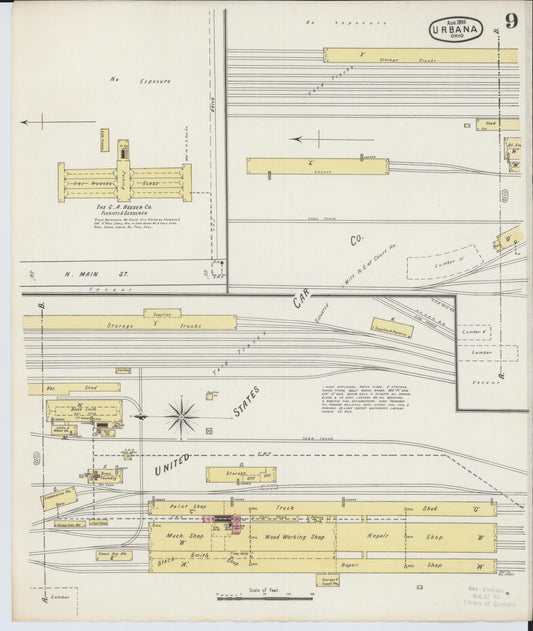 Sanborn Fire Insurance Map from Urbana, Champaign County, Ohio (1895), Sheet #0009 - Historic Sanborn Fire Insurance Map Print, vintage old map wall art, antique decor, genealogy gift, Ohio Ohio map