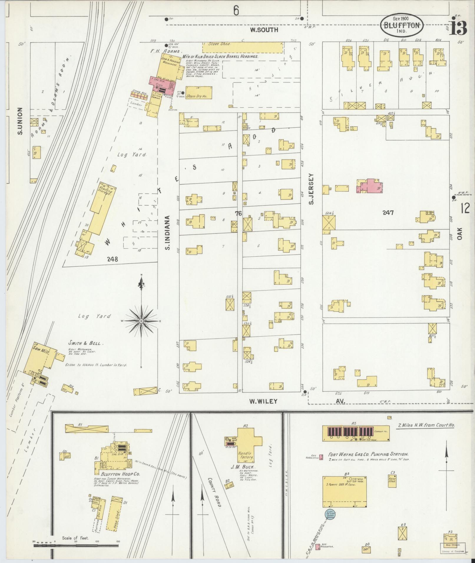 Sanborn Fire Insurance Map from Bluffton, Wells County, Indiana (1900), Sheet #0013 - Complete Map Set gallery image, historic Sanborn map, vintage wall art, Indiana Indiana