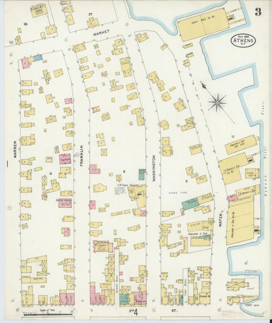 Sanborn Fire Insurance Map from Athens, Greene County, New York (1905), Sheet #0003 - Historic Sanborn Fire Insurance Map Print, vintage old map wall art, antique decor, genealogy gift, New York New York map