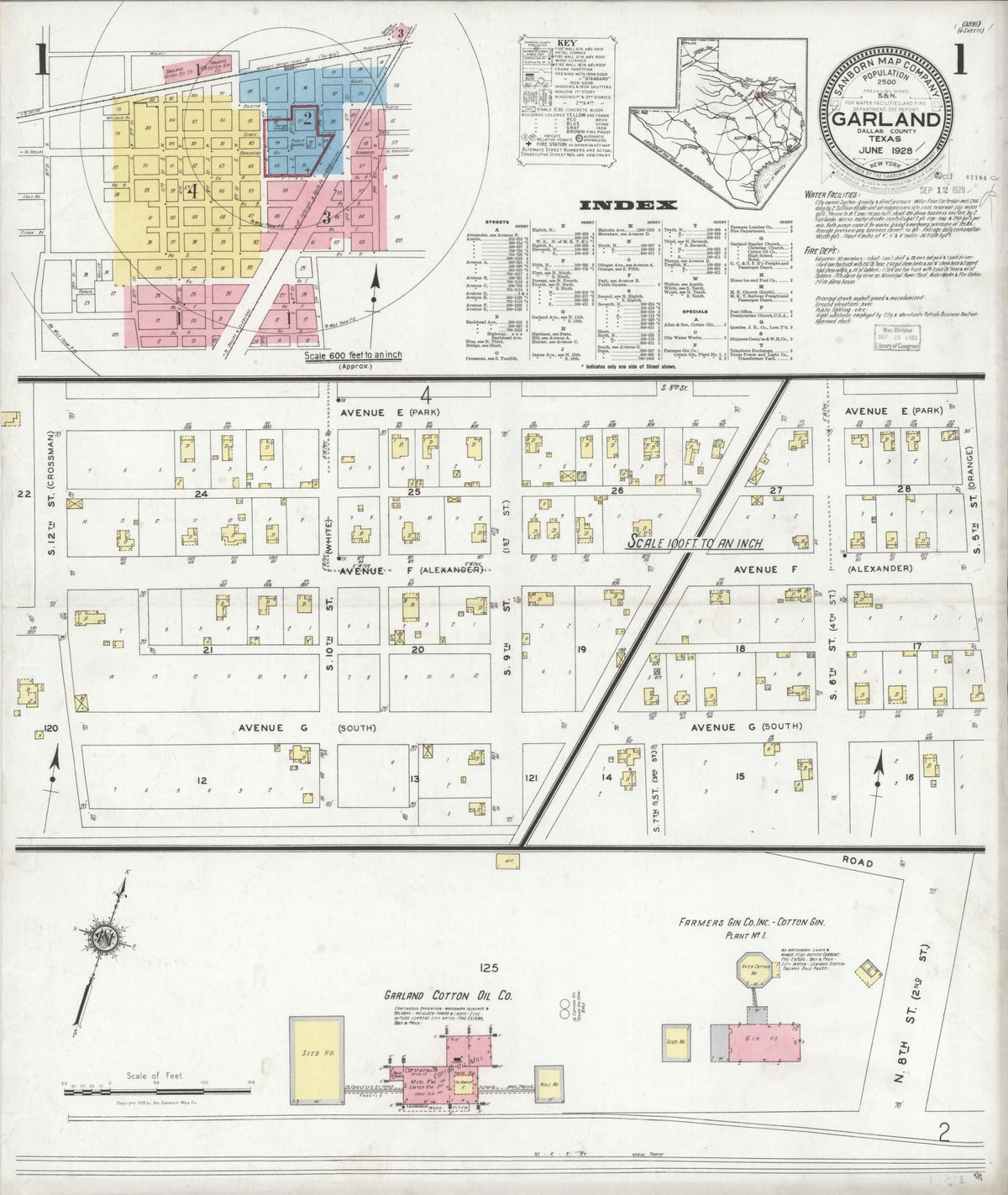 Sanborn Fire Insurance Map from Garland, Dallas County, Texas (1928), Sheet #0001 - Historic Sanborn Fire Insurance Map Print, vintage old map wall art, antique decor, genealogy gift, Texas Texas map