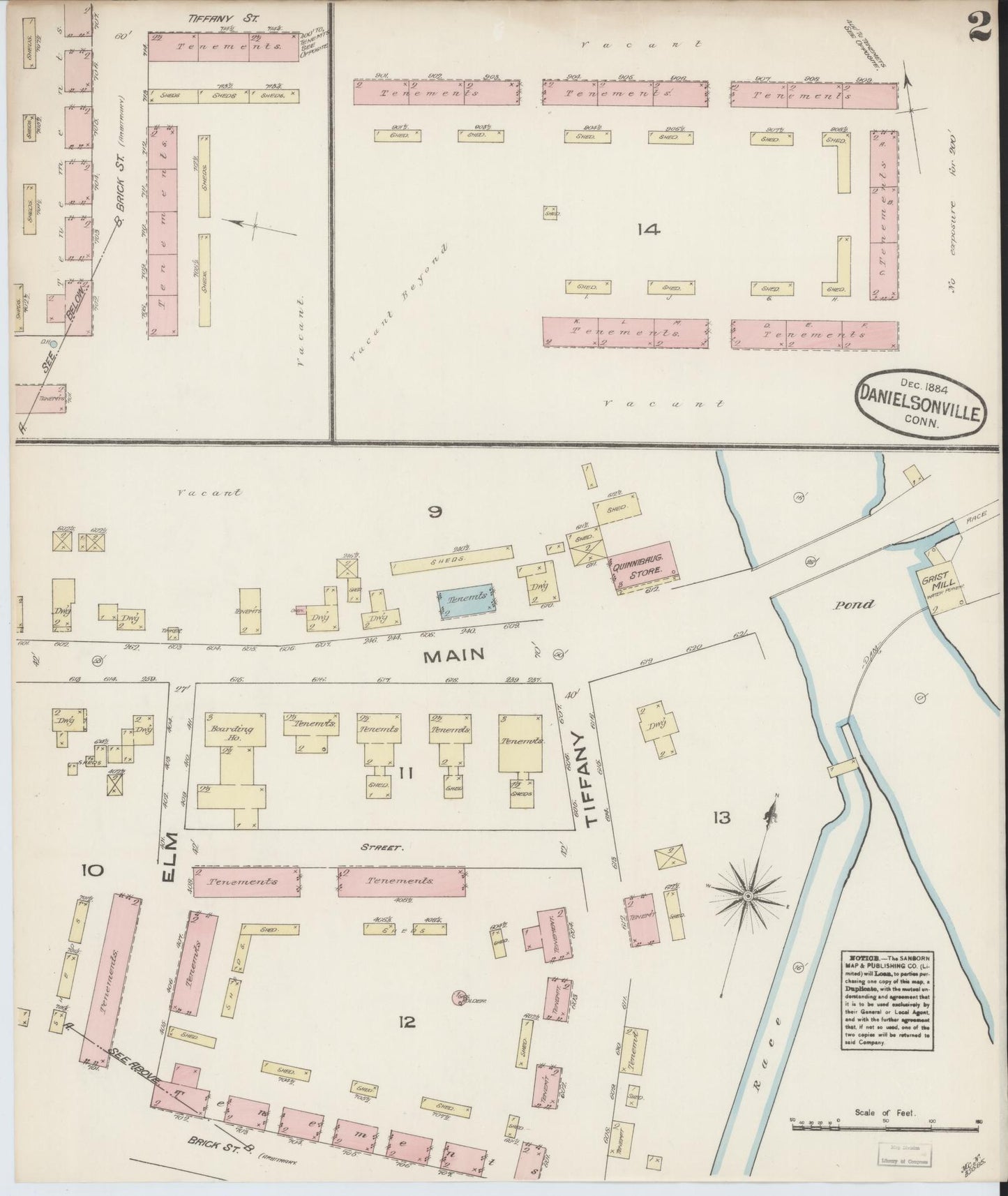 Sanborn Fire Insurance Map from Danielsonville, Windham County, Connecticut (1884), Sheet #0002 - Historic Sanborn Fire Insurance Map Print, vintage old map wall art, antique decor, genealogy gift, Connecticut Connecticut map
