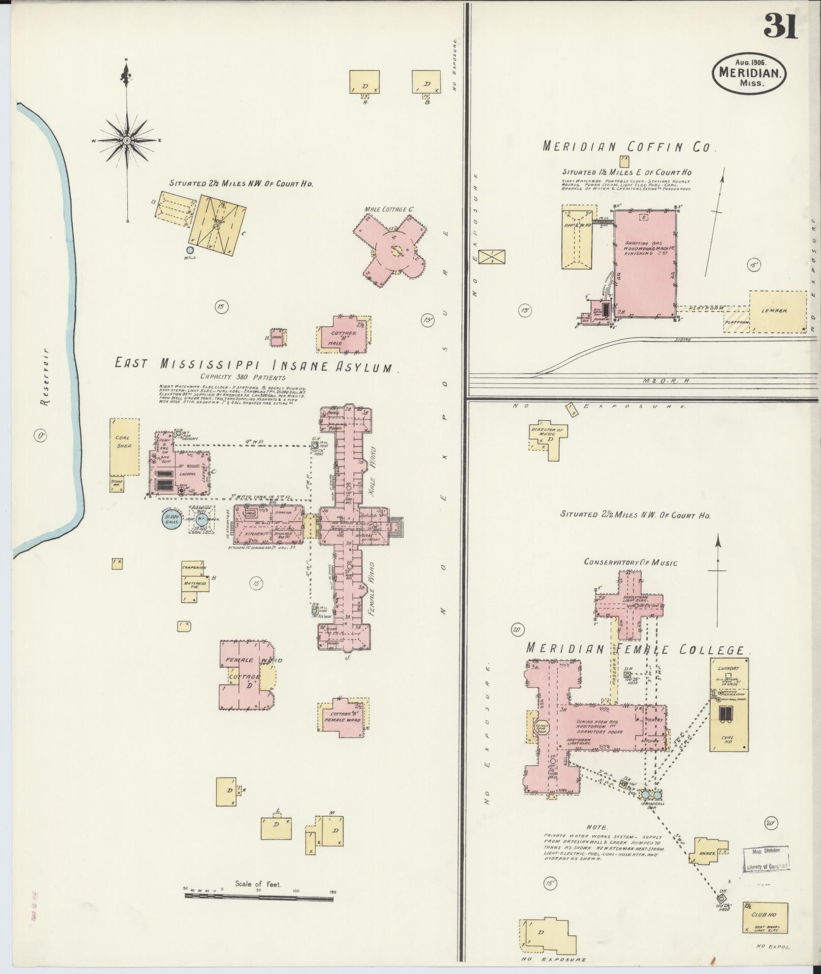 Sanborn Fire Insurance Map from Meridian, Lauderdale County, Mississippi (1906), Sheet #0031 - Complete Map Set gallery image, historic Sanborn map, vintage wall art, Mississippi Mississippi