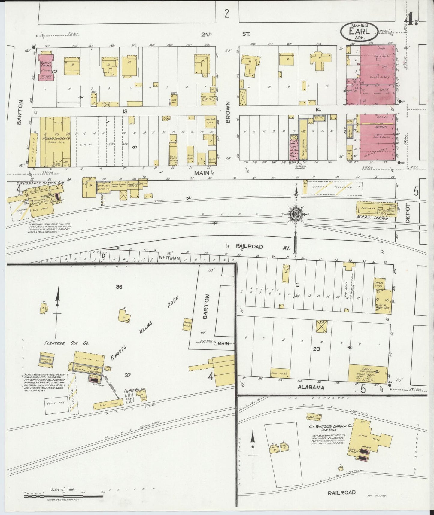 Sanborn Fire Insurance Map from Earle, Crittenden County, Arkansas (1919), Sheet #0004 - Historic Sanborn Fire Insurance Map Print, vintage old map wall art, antique decor, genealogy gift, Arkansas Arkansas map