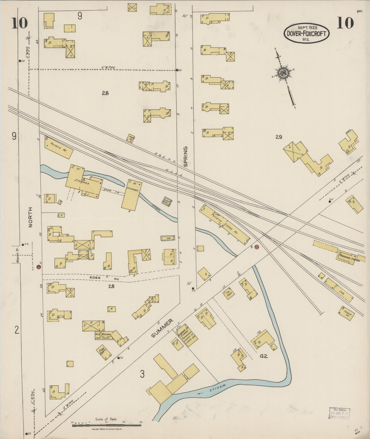 Sanborn Fire Insurance Map from Dover, Piscataguis County, Maine (1923), Sheet #0010 - Historic Sanborn Fire Insurance Map Print, vintage old map wall art, antique decor, genealogy gift, Maine Maine map
