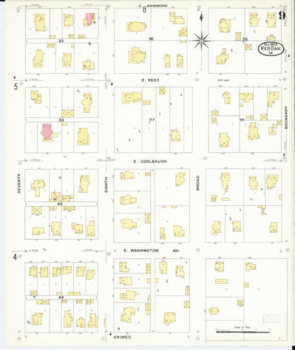 Sanborn Fire Insurance Map from Red Oak, Montgomery County, Iowa (1908), Sheet #0009 - Historic Sanborn Fire Insurance Map Print, vintage old map wall art