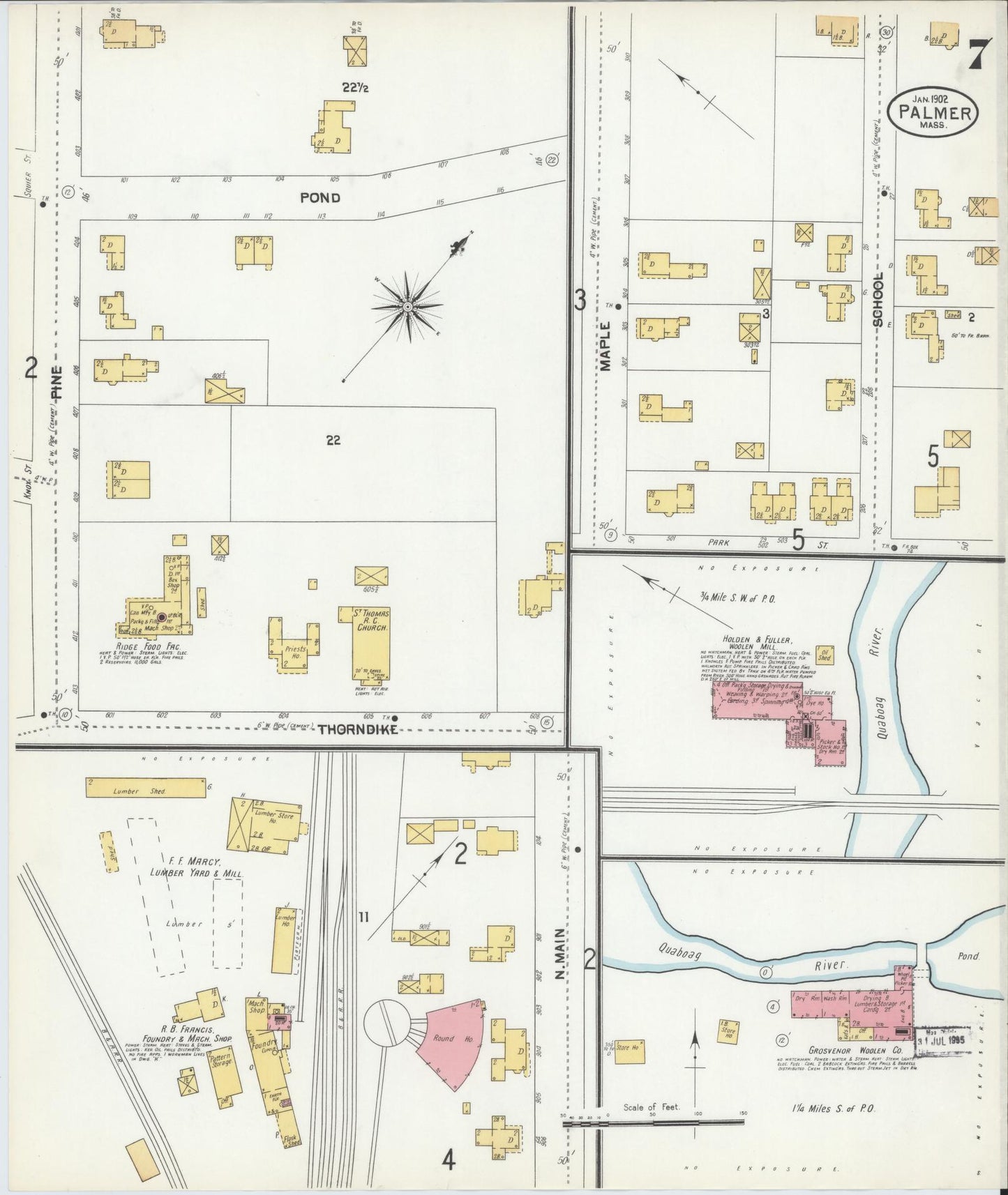 Sanborn Fire Insurance Map from Palmer, Hampden County, Massachusetts (1902), Sheet #0007 - Historic Sanborn Fire Insurance Map Print, vintage old map wall art, antique decor, genealogy gift, Massachusetts Massachusetts map
