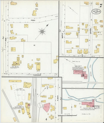Sanborn Fire Insurance Map from Palmer, Hampden County, Massachusetts (1902), Sheet #0007 - Historic Sanborn Fire Insurance Map Print, vintage old map wall art, antique decor, genealogy gift, Massachusetts Massachusetts map