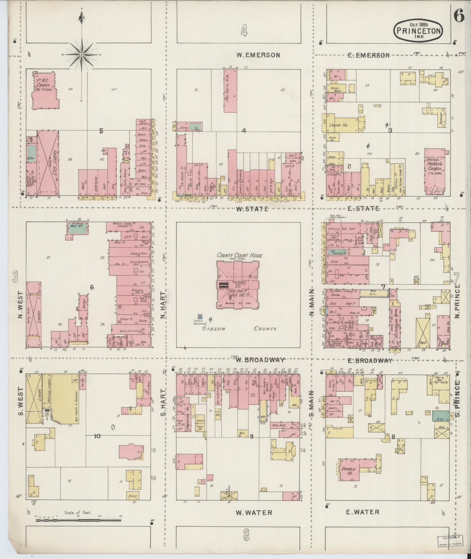 Sanborn Fire Insurance Map from Princeton, Gibson County, Indiana (1895), Sheet #0006 - Historic Sanborn Fire Insurance Map Print, vintage old map wall art, antique decor, genealogy gift, Indiana Indiana map