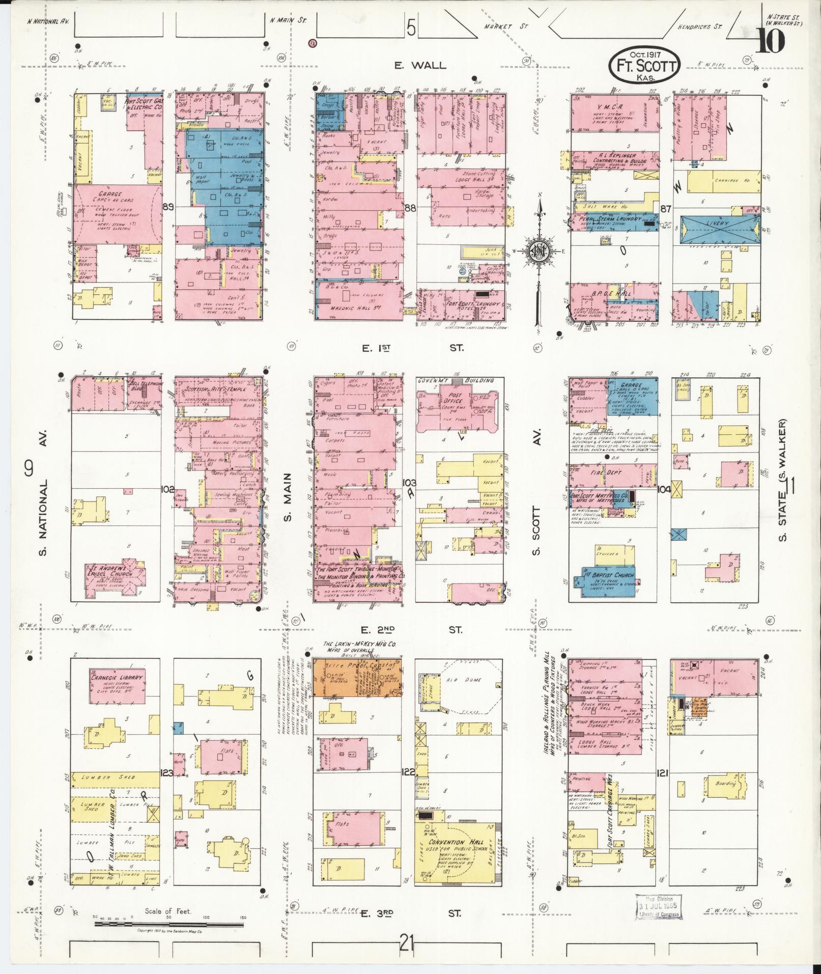 Sanborn Fire Insurance Map from Fort Scott, Bourbon County, Kansas (1917), Sheet #0010 - Complete Map Set gallery image, historic Sanborn map, vintage wall art, Kansas Kansas