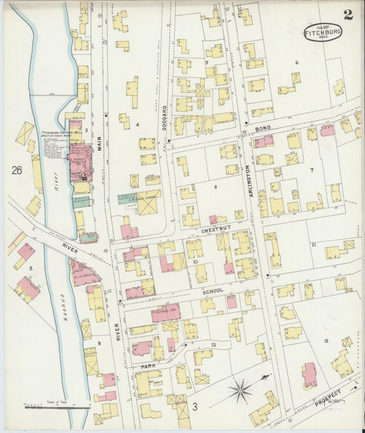 Sanborn Fire Insurance Map from Fitchburg, Worcester County, Massachusetts (1897), Sheet #0002 - Historic Sanborn Fire Insurance Map Print, vintage old map wall art, antique decor, genealogy gift, Massachusetts Massachusetts map