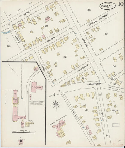 Sanborn Fire Insurance Map from Peekskill, Westchester County, New York (1887), Sheet #0010 - Historic Sanborn Fire Insurance Map Print, vintage old map wall art, antique decor, genealogy gift, New York New York map