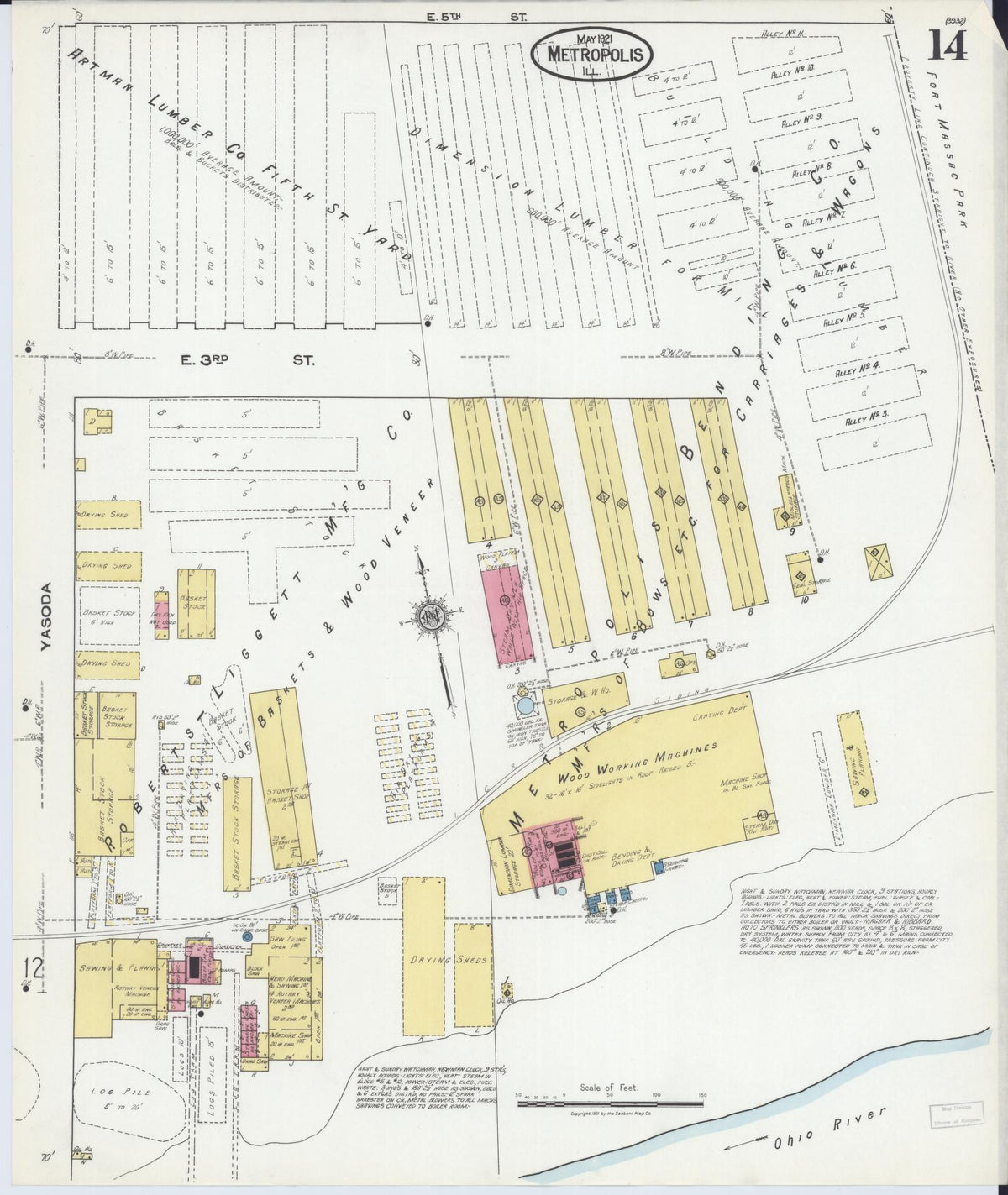 Sanborn Fire Insurance Map from Metropolis, Massac County, Illinois (1921), Sheet #0014 - Historic Sanborn Fire Insurance Map Print, vintage old map wall art, antique decor, genealogy gift, Illinois Illinois map