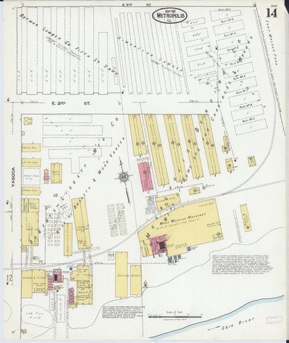 Sanborn Fire Insurance Map from Metropolis, Massac County, Illinois (1921), Sheet #0014 - Historic Sanborn Fire Insurance Map Print, vintage old map wall art, antique decor, genealogy gift, Illinois Illinois map