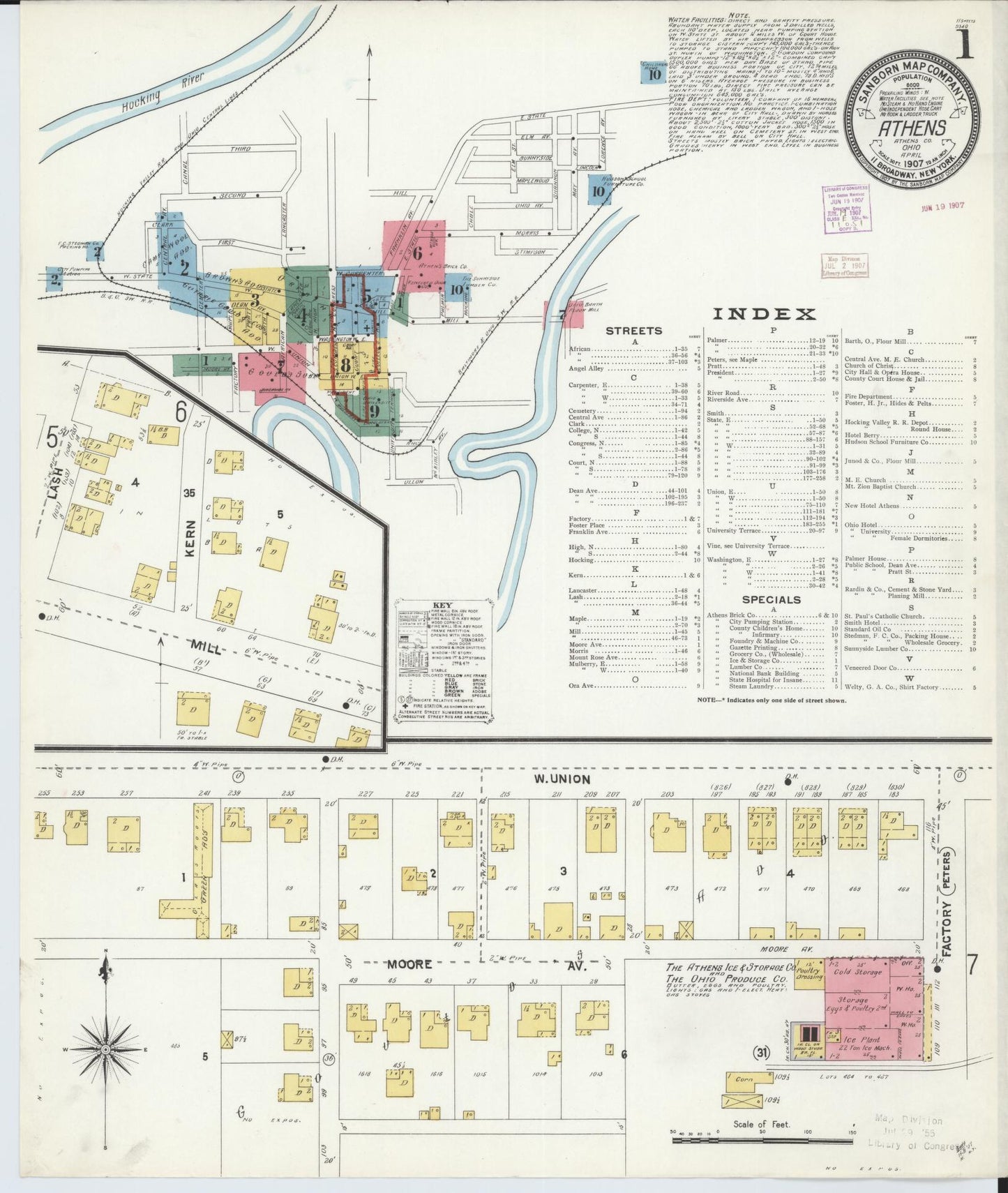 Sanborn Fire Insurance Map from Athens, Athens County, Ohio (1907), Sheet #0001 - Historic Sanborn Fire Insurance Map Print, vintage old map wall art, antique decor, genealogy gift, Ohio Ohio map