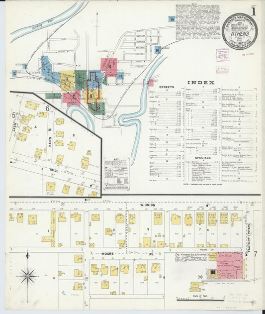 Sanborn Fire Insurance Map from Athens, Athens County, Ohio (1907), Sheet #0001 - Historic Sanborn Fire Insurance Map Print, vintage old map wall art, antique decor, genealogy gift, Ohio Ohio map