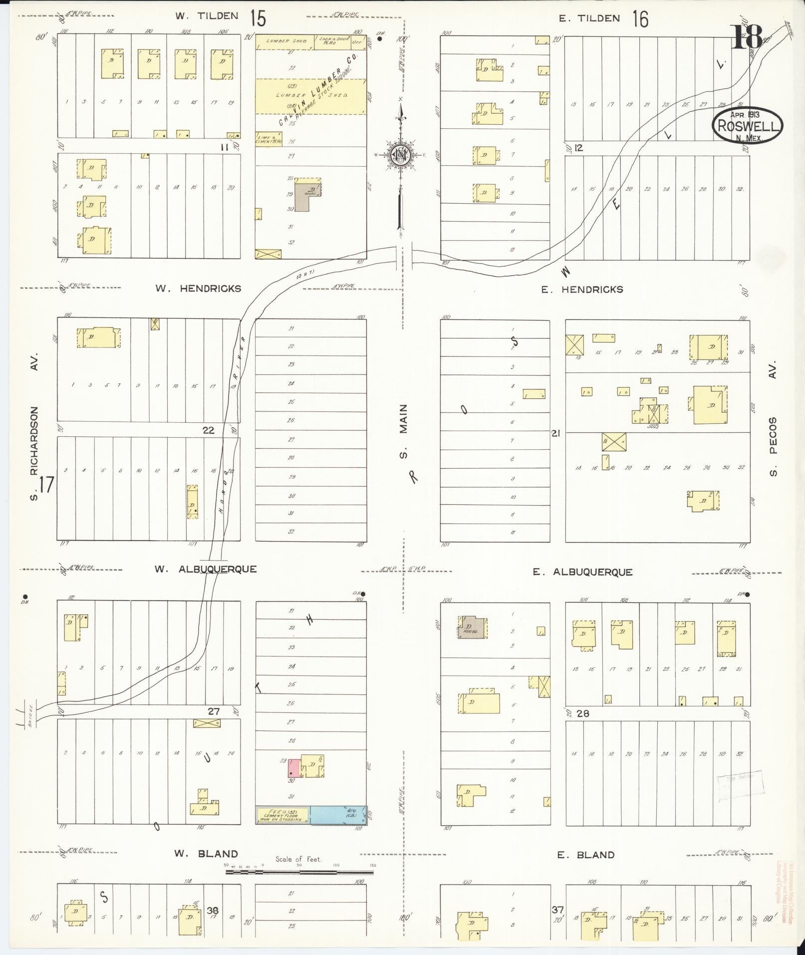 Sanborn Fire Insurance Map from Roswell, Chaves County, New Mexico (1913), Sheet #0018 - Complete Map Set gallery image, historic Sanborn map, vintage wall art, New Mexico New Mexico