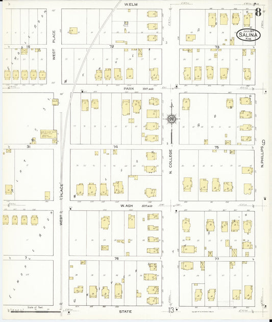 Sanborn Fire Insurance Map from Salina, Saline County, Kansas (1917), Sheet #0008 - Historic Sanborn Fire Insurance Map Print, vintage old map wall art, antique decor, genealogy gift, Kansas Kansas map