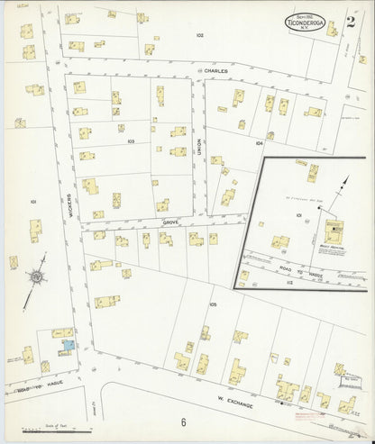 Sanborn Fire Insurance Map from Ticonderoga, Essex County, New York (1912), Sheet #0002 - Historic Sanborn Fire Insurance Map Print, vintage old map wall art, antique decor, genealogy gift, New York New York map