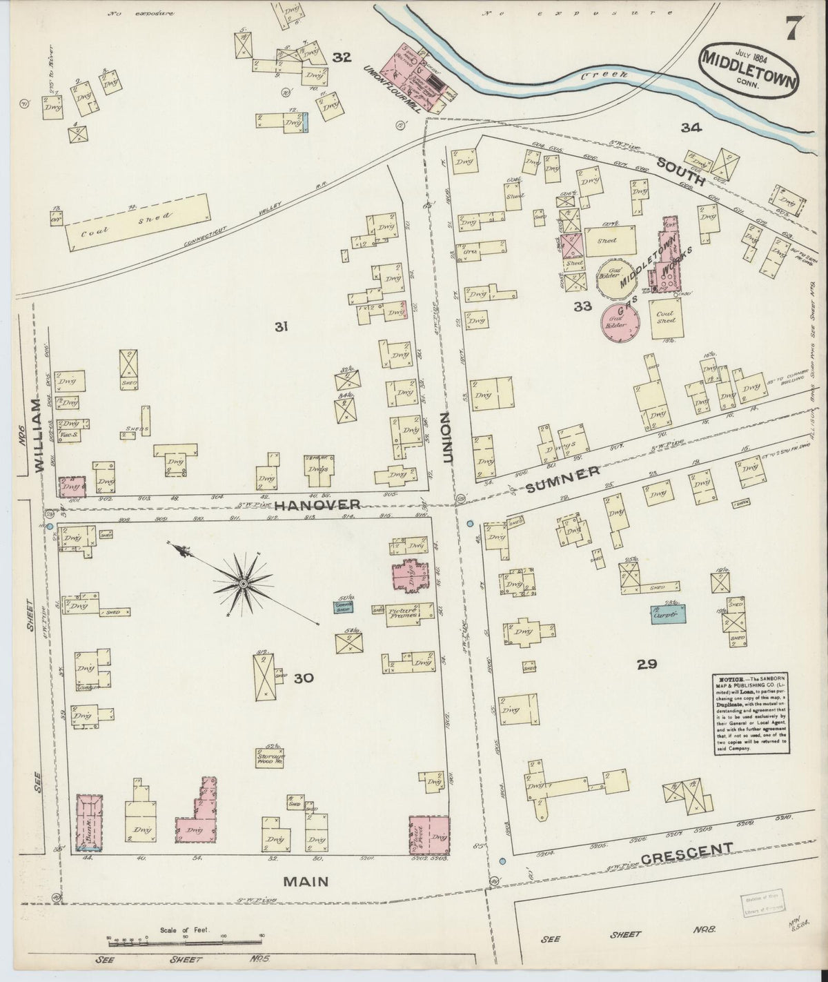 Sanborn Fire Insurance Map from Middletown, Middlesex County, Connecticut (1884), Sheet #0006 - Historic Sanborn Fire Insurance Map Print, vintage old map wall art, antique decor, genealogy gift, Connecticut Connecticut map