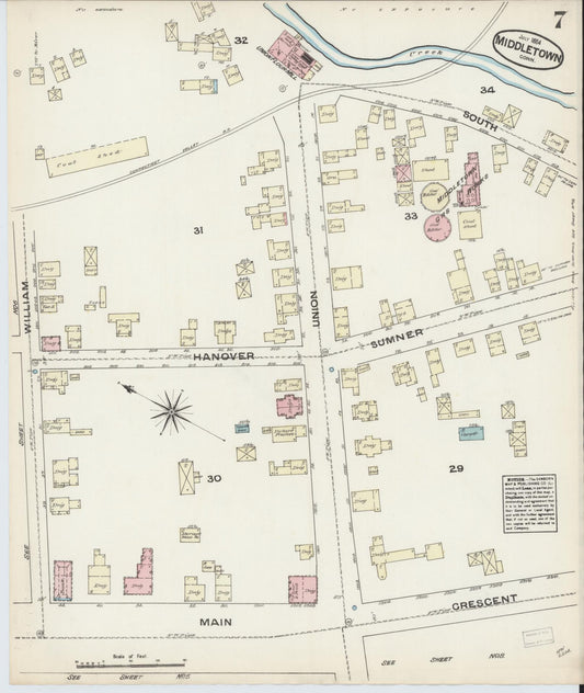 Sanborn Fire Insurance Map from Middletown, Middlesex County, Connecticut (1884), Sheet #0006 - Historic Sanborn Fire Insurance Map Print, vintage old map wall art, antique decor, genealogy gift, Connecticut Connecticut map