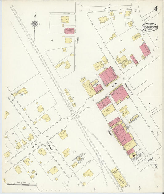 Sanborn Fire Insurance Map from Henderson, Chester County, Tennessee (1913), Sheet #0004 - Historic Sanborn Fire Insurance Map Print, vintage old map wall art, antique decor, genealogy gift, Tennessee Tennessee map