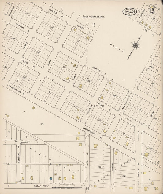 Sanborn Fire Insurance Map from Uvalde, Uvalde County, Texas (1922), Sheet #0015 - Historic Sanborn Fire Insurance Map Print, vintage old map wall art, antique decor, genealogy gift, Texas Texas map