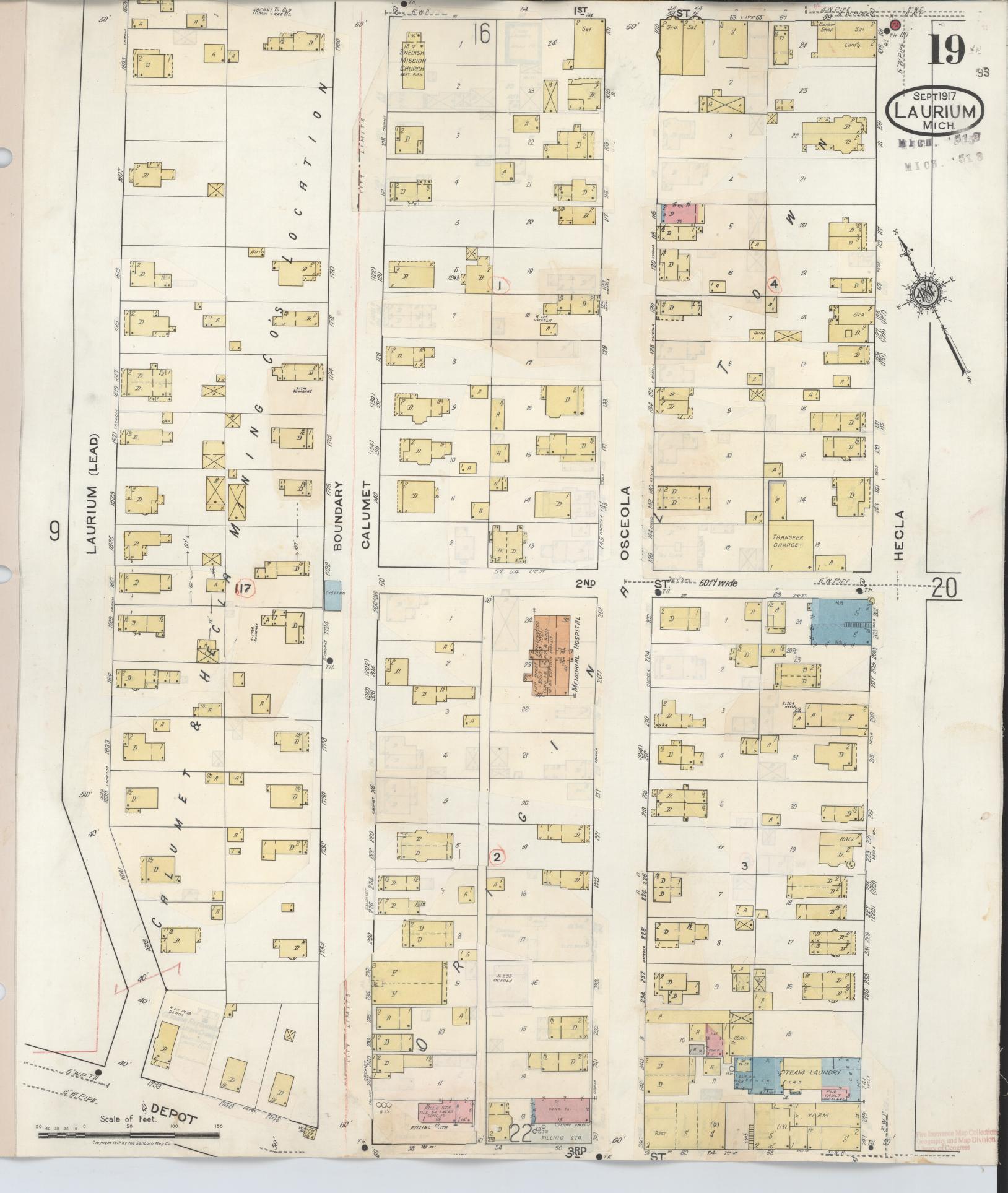 Sanborn Fire Insurance Map from Laurium, Houghton County, Michigan (1949), Sheet #0019 - Complete Map Set gallery image, historic Sanborn map, vintage wall art, Michigan Michigan