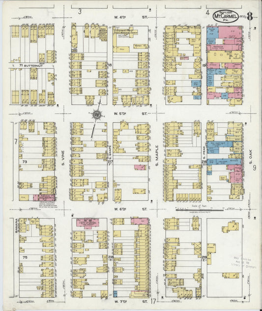Sanborn Fire Insurance Map from Mount Carmel, Northumberland County, Pennsylvania (1920), Sheet #0008 - Historic Sanborn Fire Insurance Map Print, vintage old map wall art, antique decor, genealogy gift, Pennsylvania Pennsylvania map